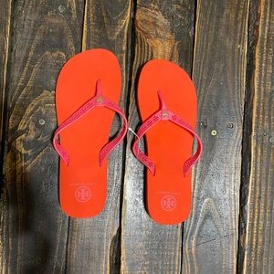 TORY BURCH Miranda Women's Mini Metal Logo Medallion Flip Flop Sandals size 7